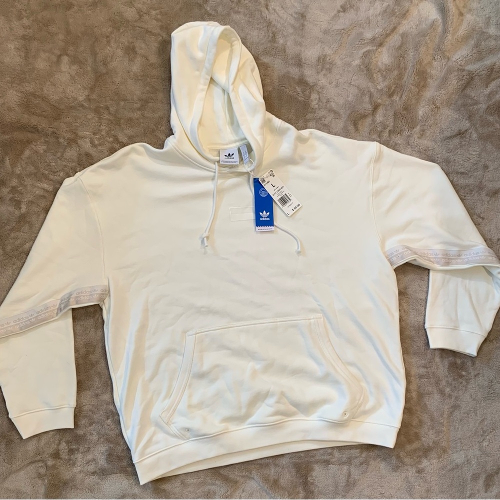 Adidas Hoodie Pullover Sweatshirt in off white. RYV logo men’s hoodie size large